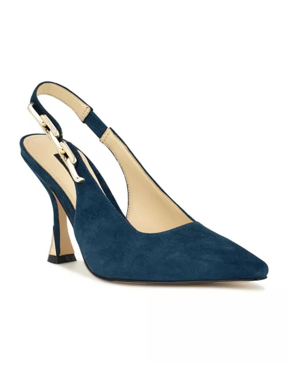 Nine West Dark Teal Blue Suede Slingback Heels 8.5
